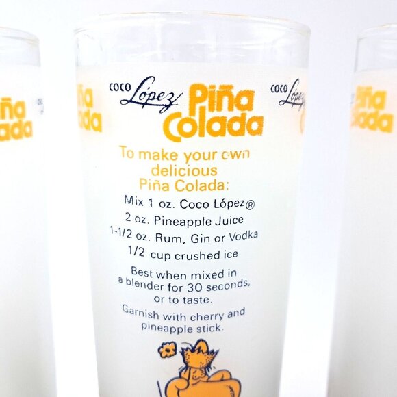 Vintage Coco López Piña Colada Glasses Set 3 Frosted Recipe Tiki Barware 10 OZ - Picture 3 of 6